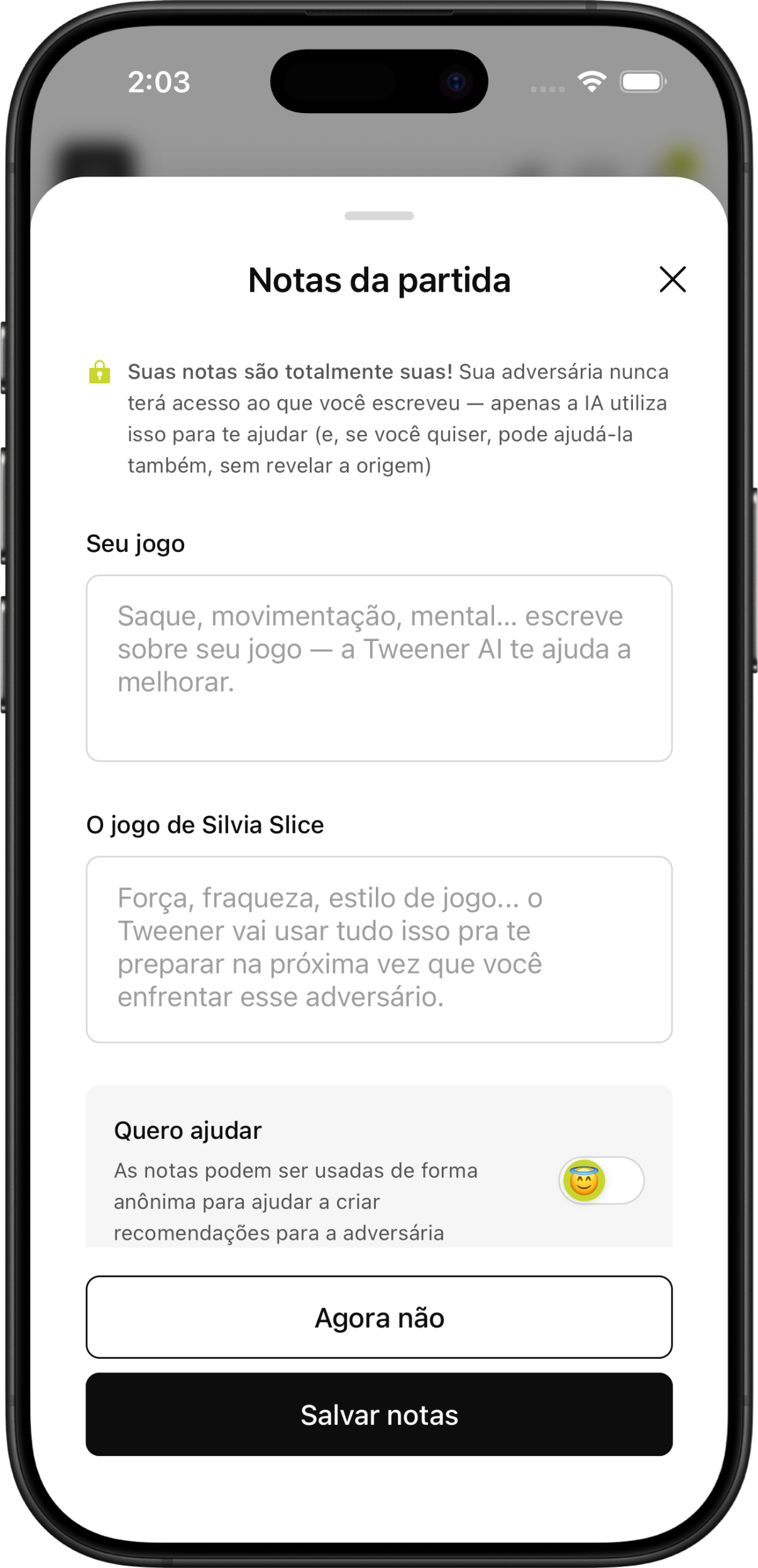 Tela de notas pós-partida
