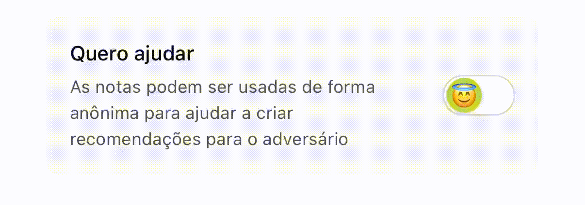 Toggle Quero ajudar / Quero ganhar de novo