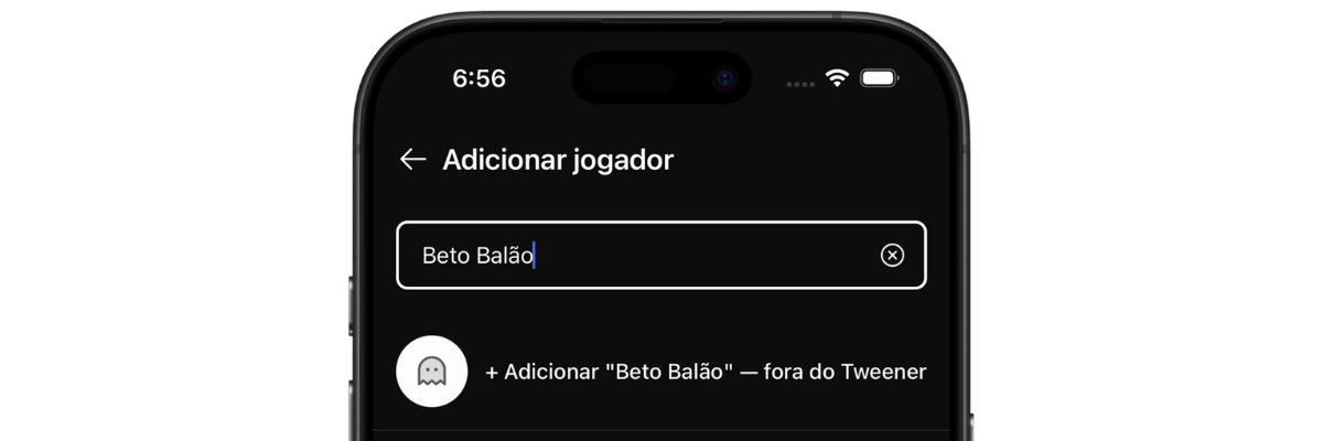 Adicionando um jogador fora do Tweener digitando o nome dele