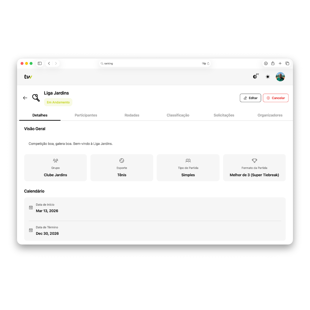 Ferramentas de administração do ranking