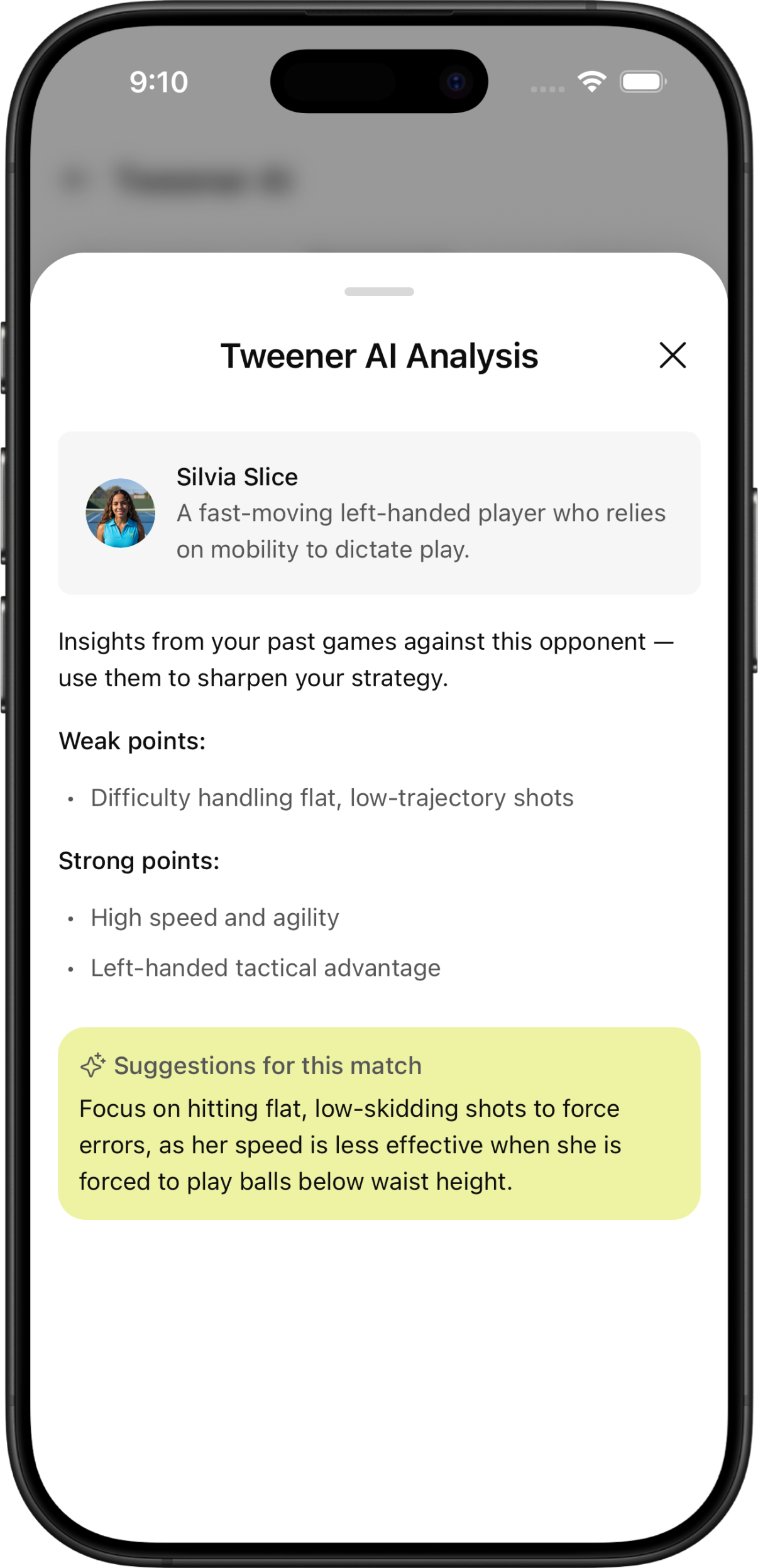 Pre-match scouting card