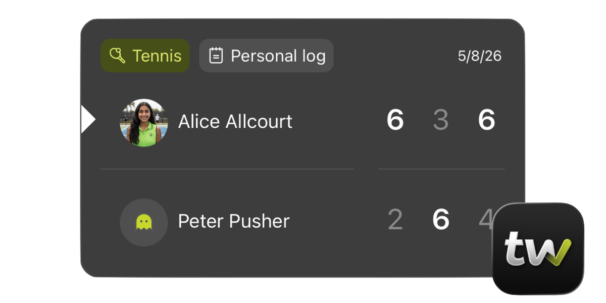 A match logged against a player not on Tweener, marked as a Personal log