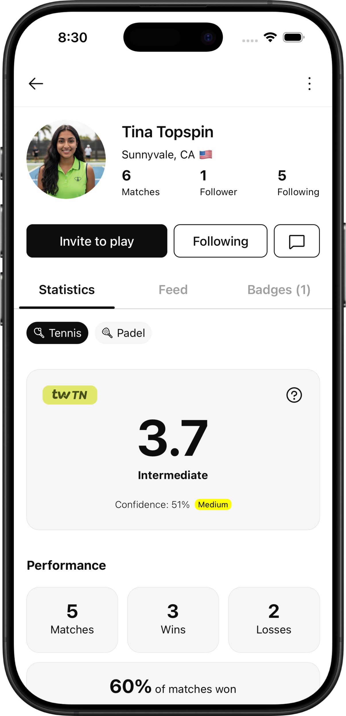 Player profile and rating history